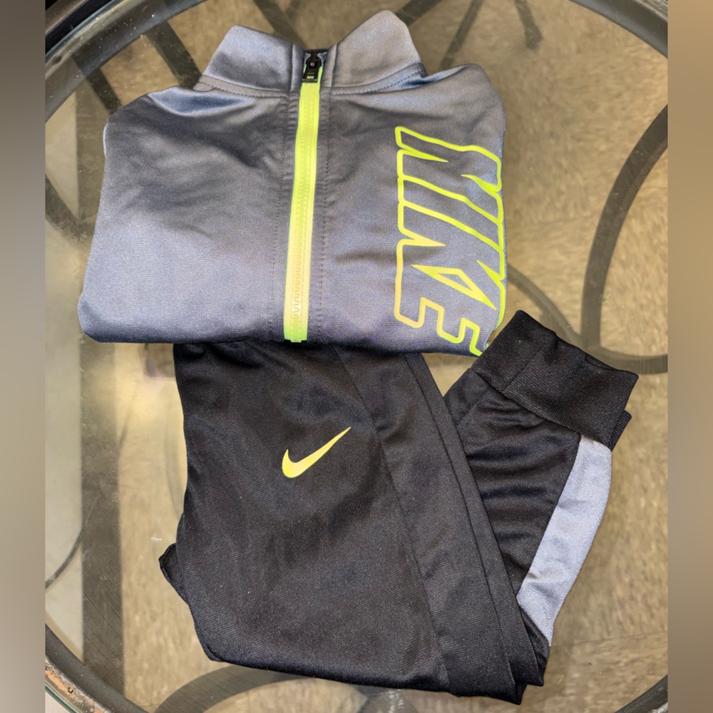 Nike Black and Gray Tracksuit with Neon Yellow Accents